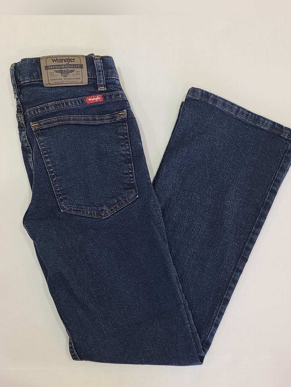 Boy's Wrangler Size 14 Classic Dark Bootcut Adjustible Waist Denim Jeans 26.5x26